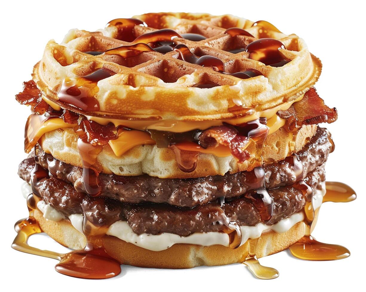 A Stack of Waffles with Bacon and Cheese photo