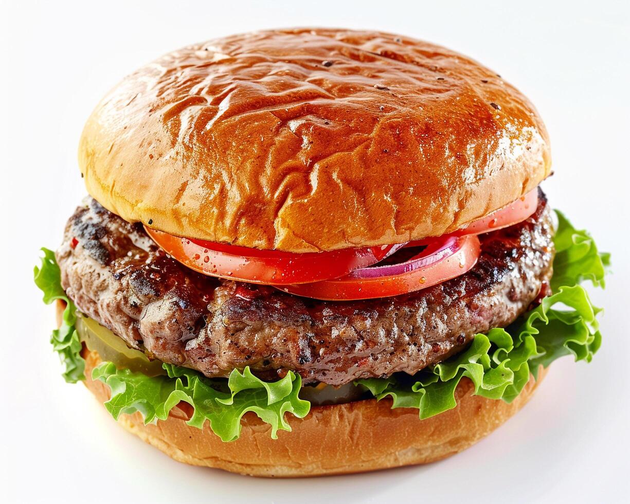 Hamburger with Lettuce and Tomato on a White Background photo