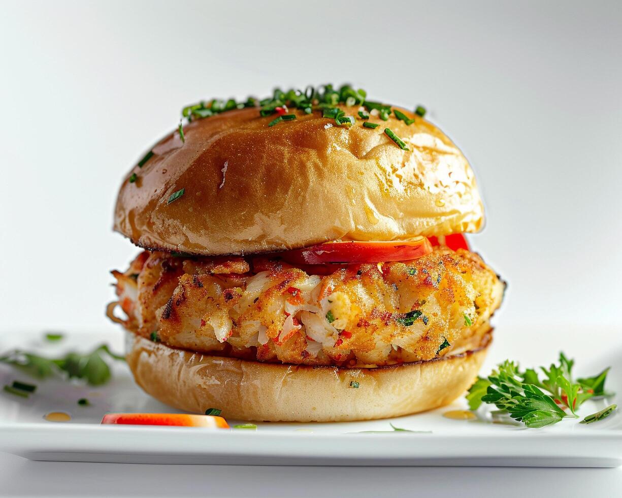 A crab burger on a bun photo