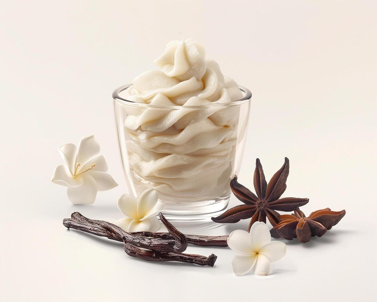 vanilla ice cream with vanilla beans and star anise photo