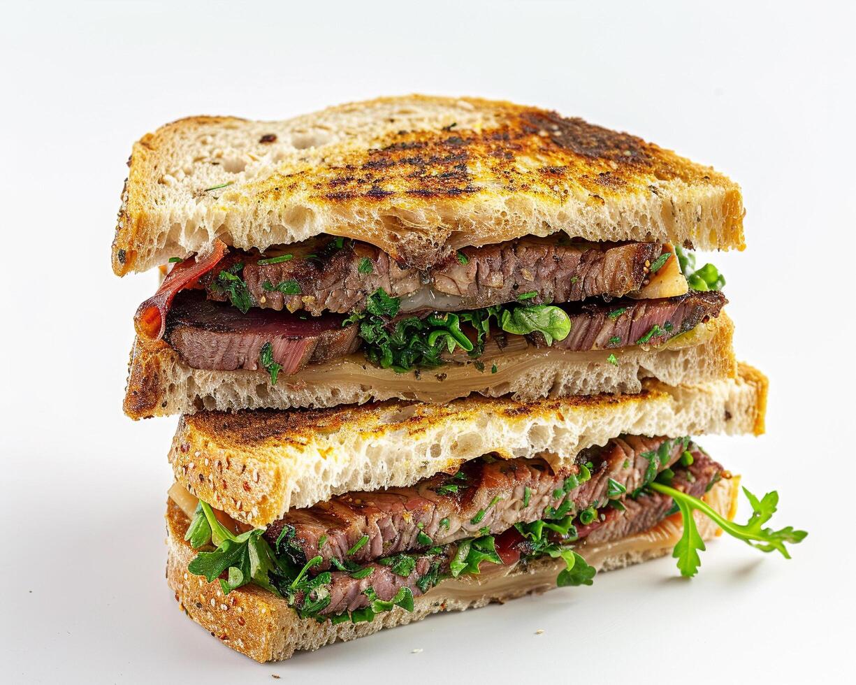 a sandwich with meat and vegetables photo