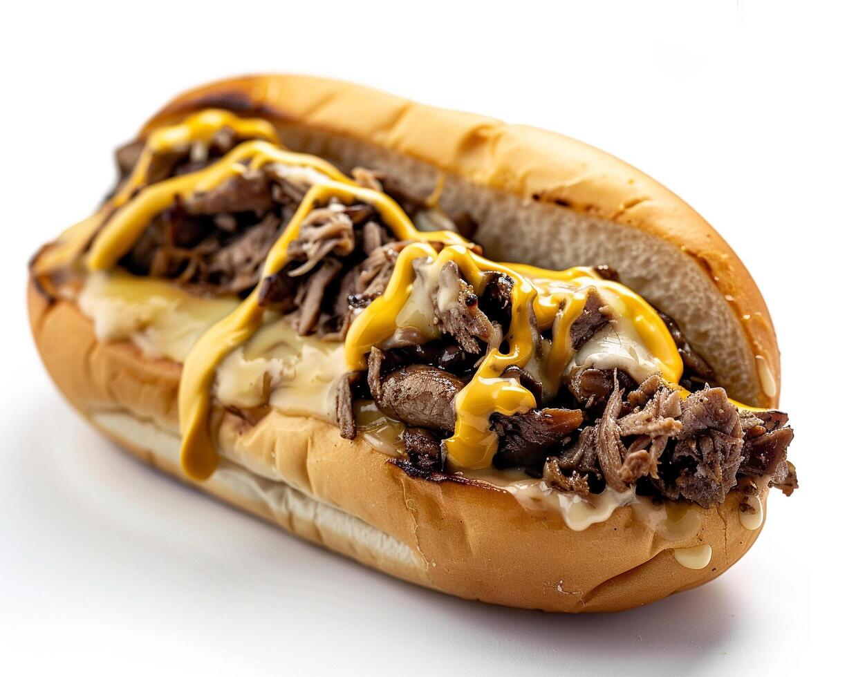 a close up of a sandwich with meat and cheese photo