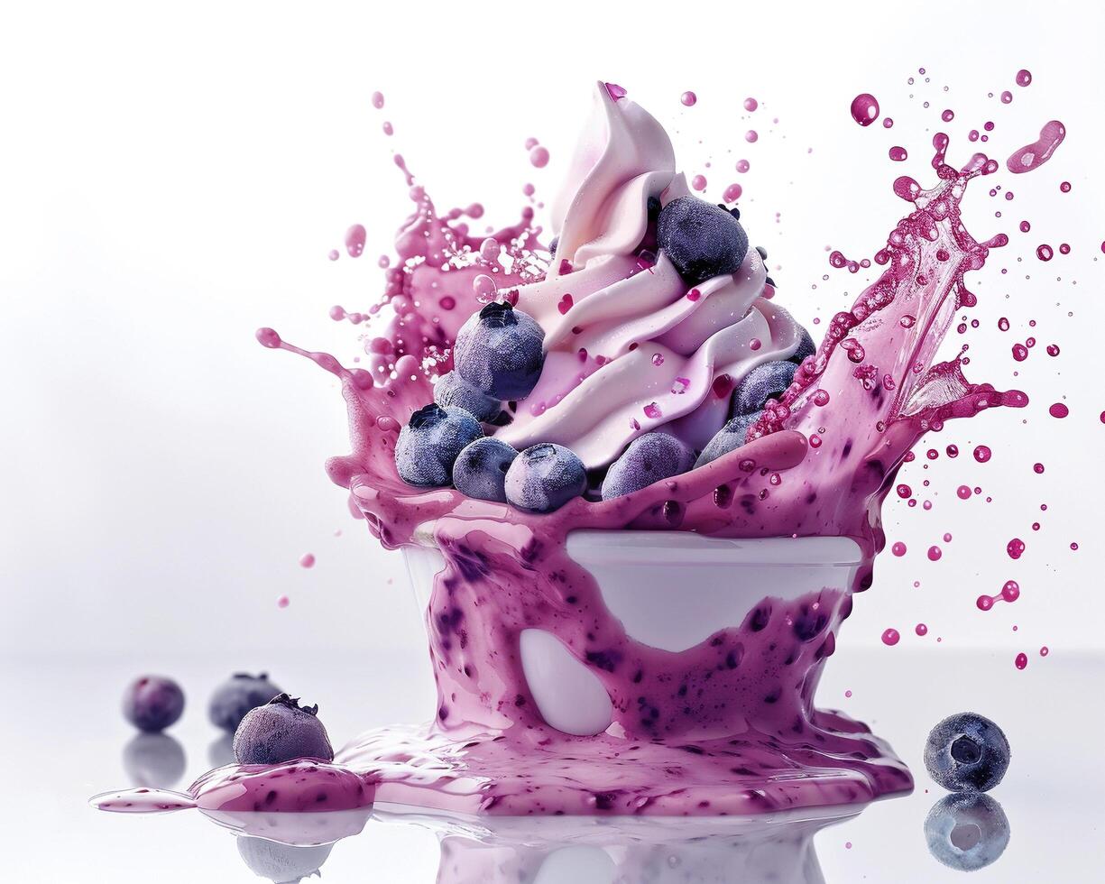 a cup of ice cream with blueberries on top photo
