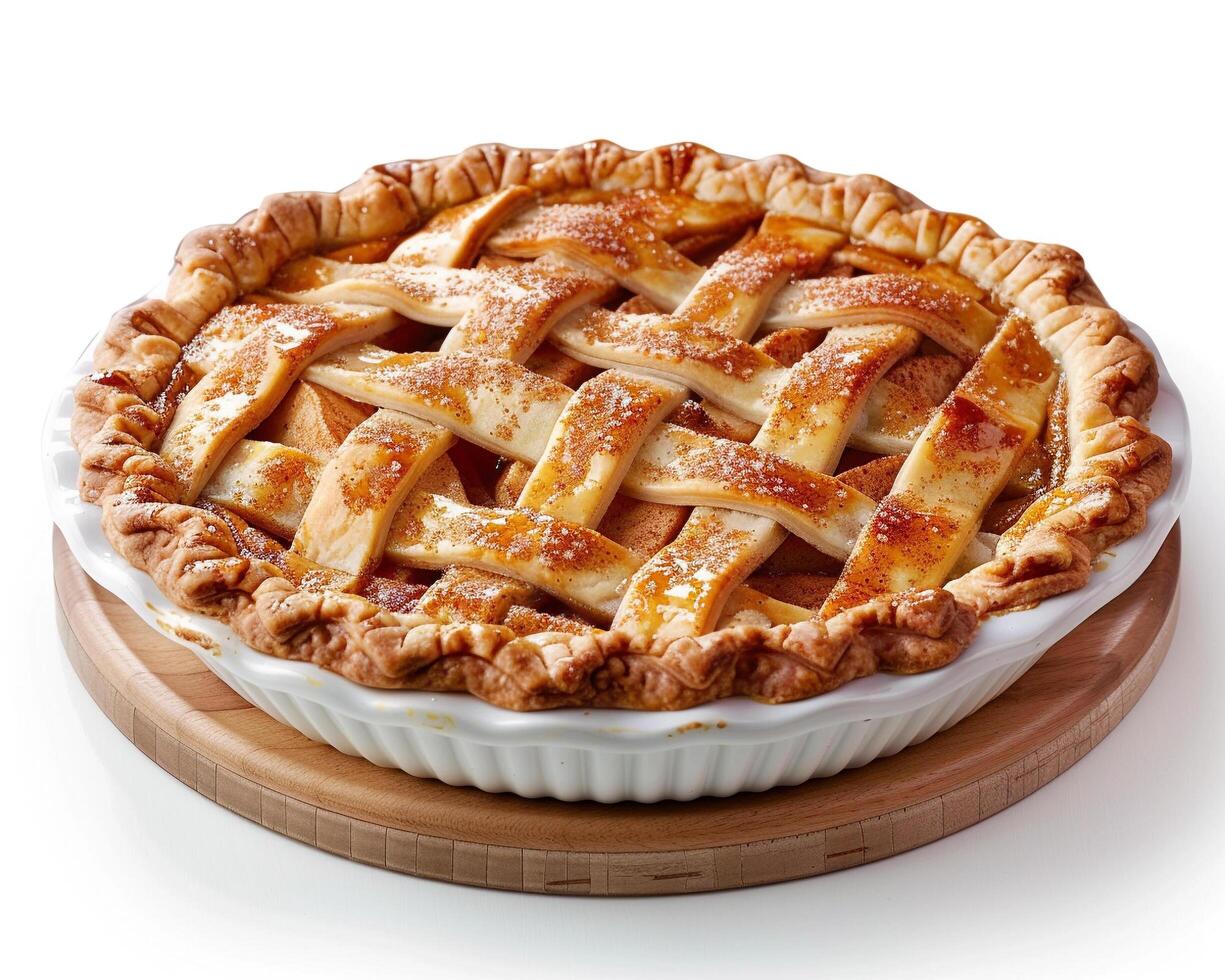 a pie with lattice on top on a wooden plate photo