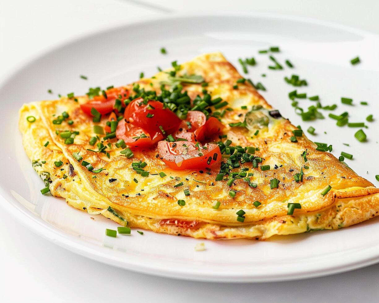 slice of omelet with tomatoes and herbs photo