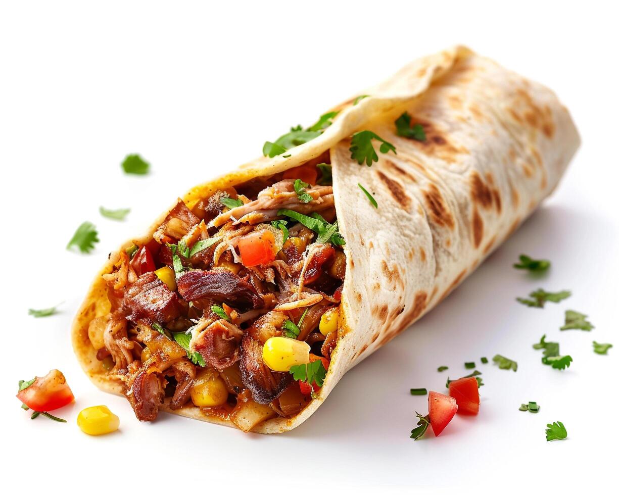 chicken and corn burrito with cilantro and lime photo