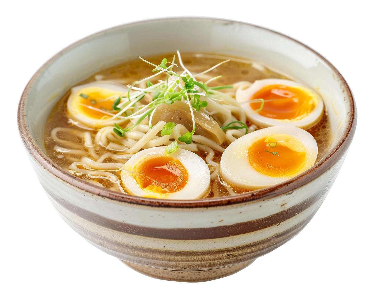 a bowl of ramen with eggs and noodles photo