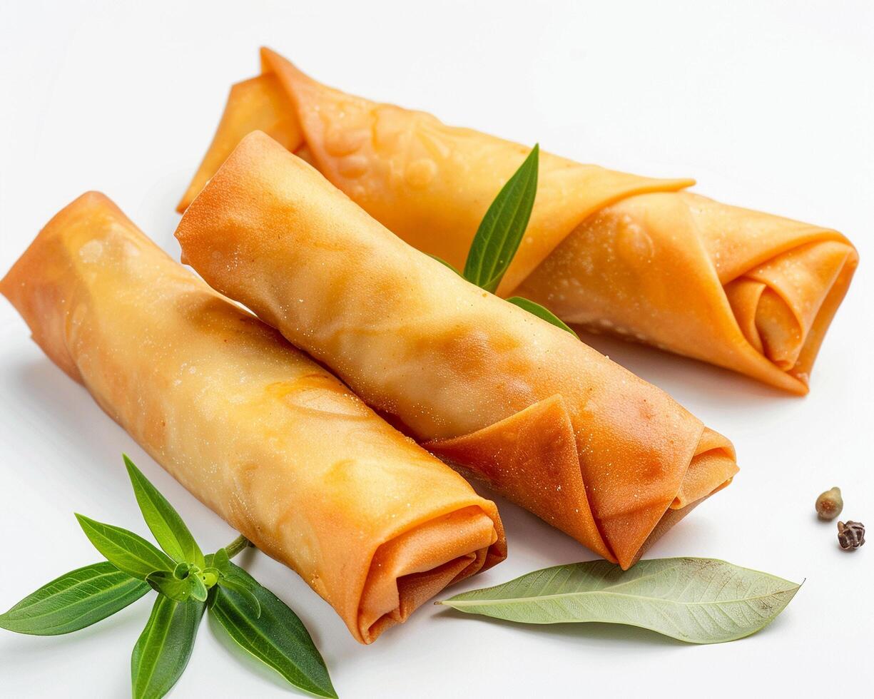 three rolls of food with herbs and spices photo
