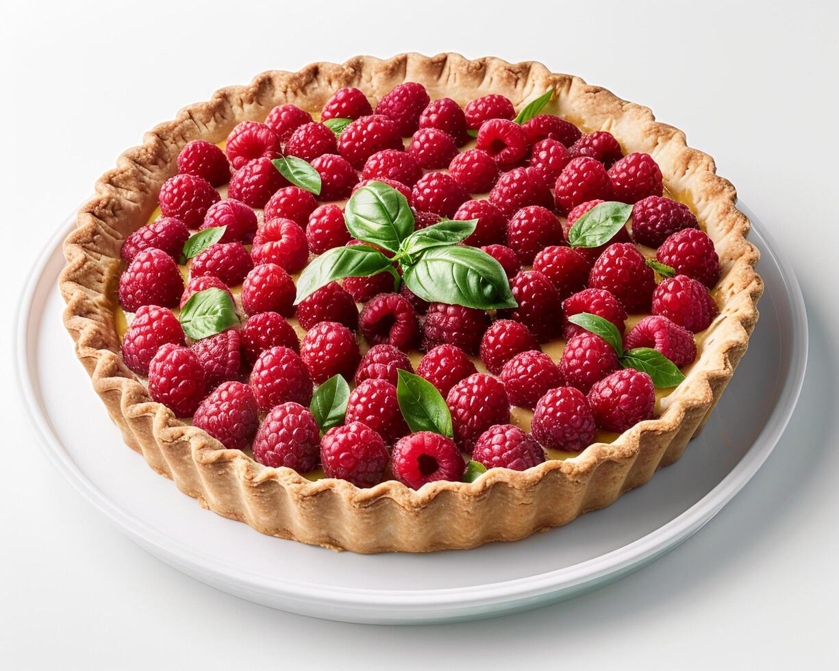 a raspberry tart on a white plate photo