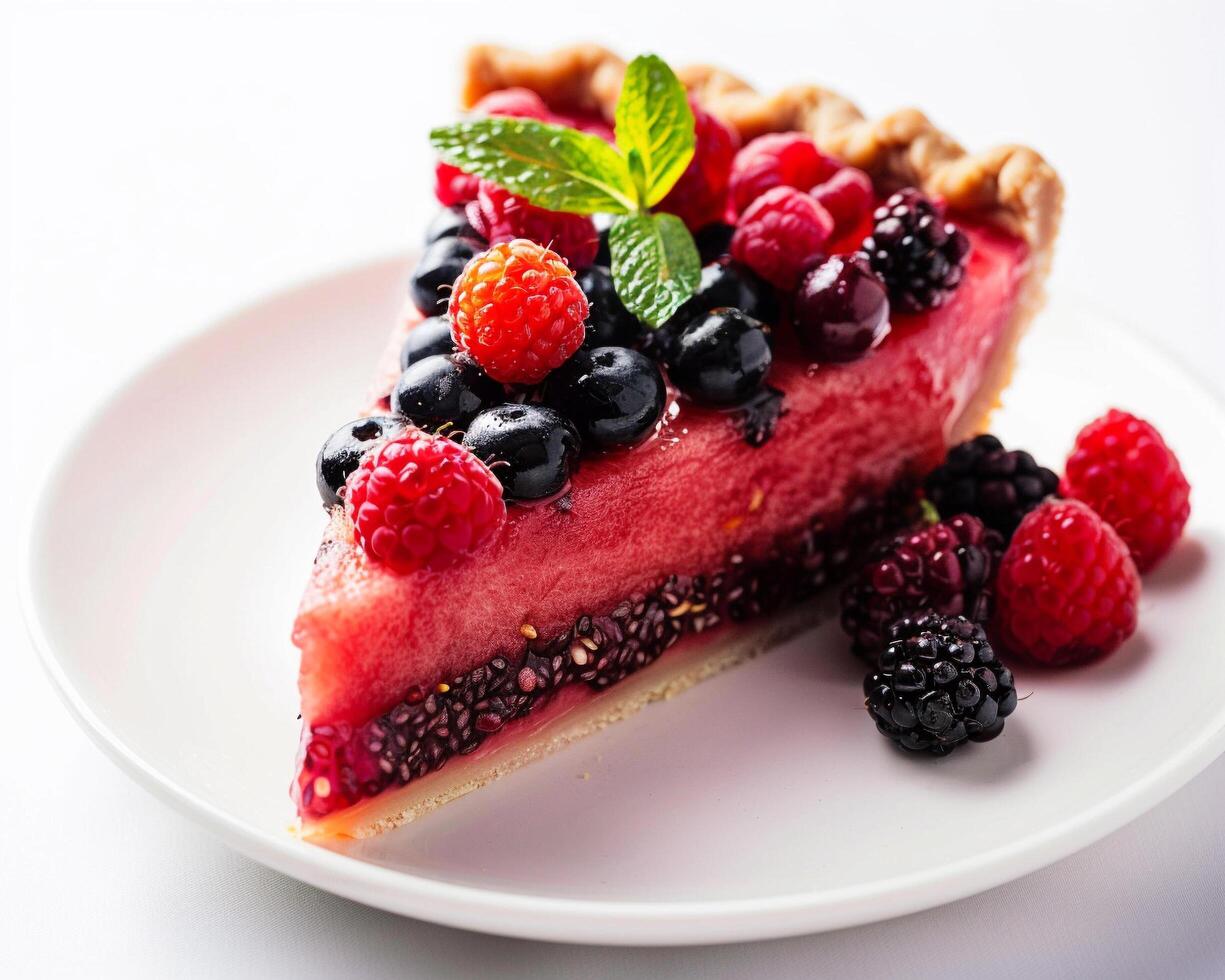 a slice of pie with berries on top photo