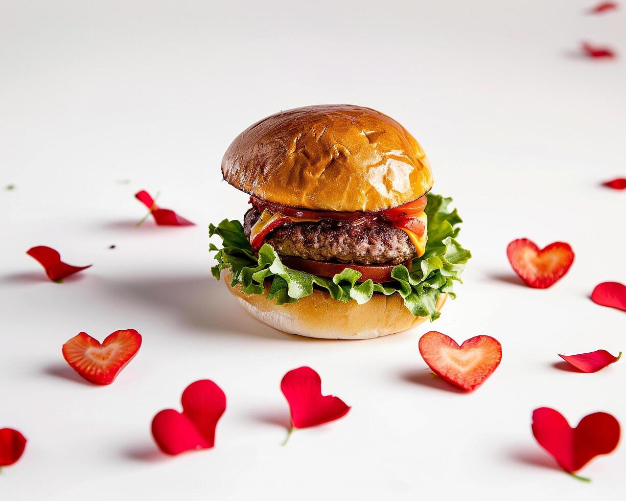 a hamburger with strawberries and lettuce photo