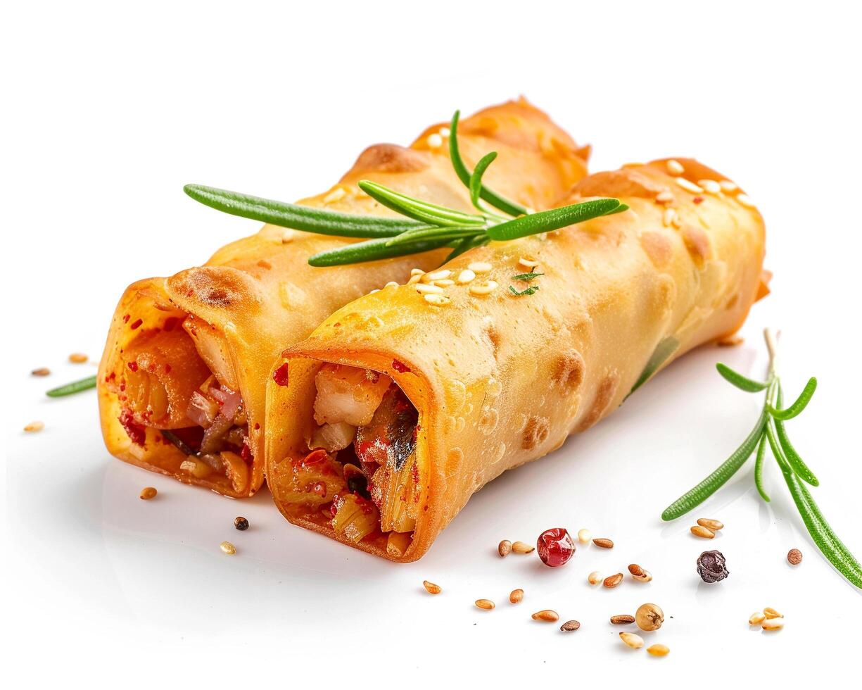 a roll of food with spices and herbs photo