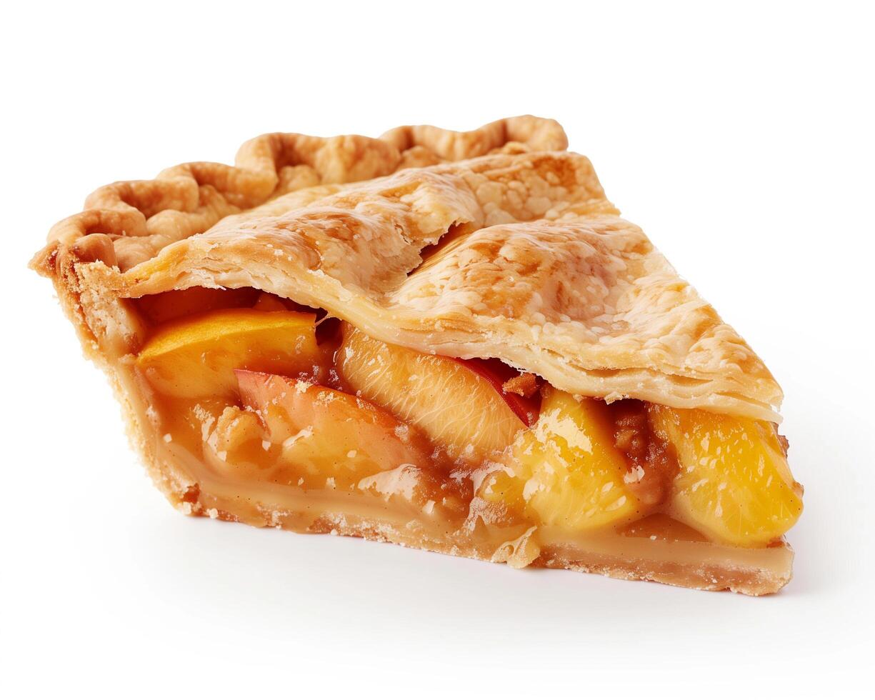 a slice of peach pie on a white background photo