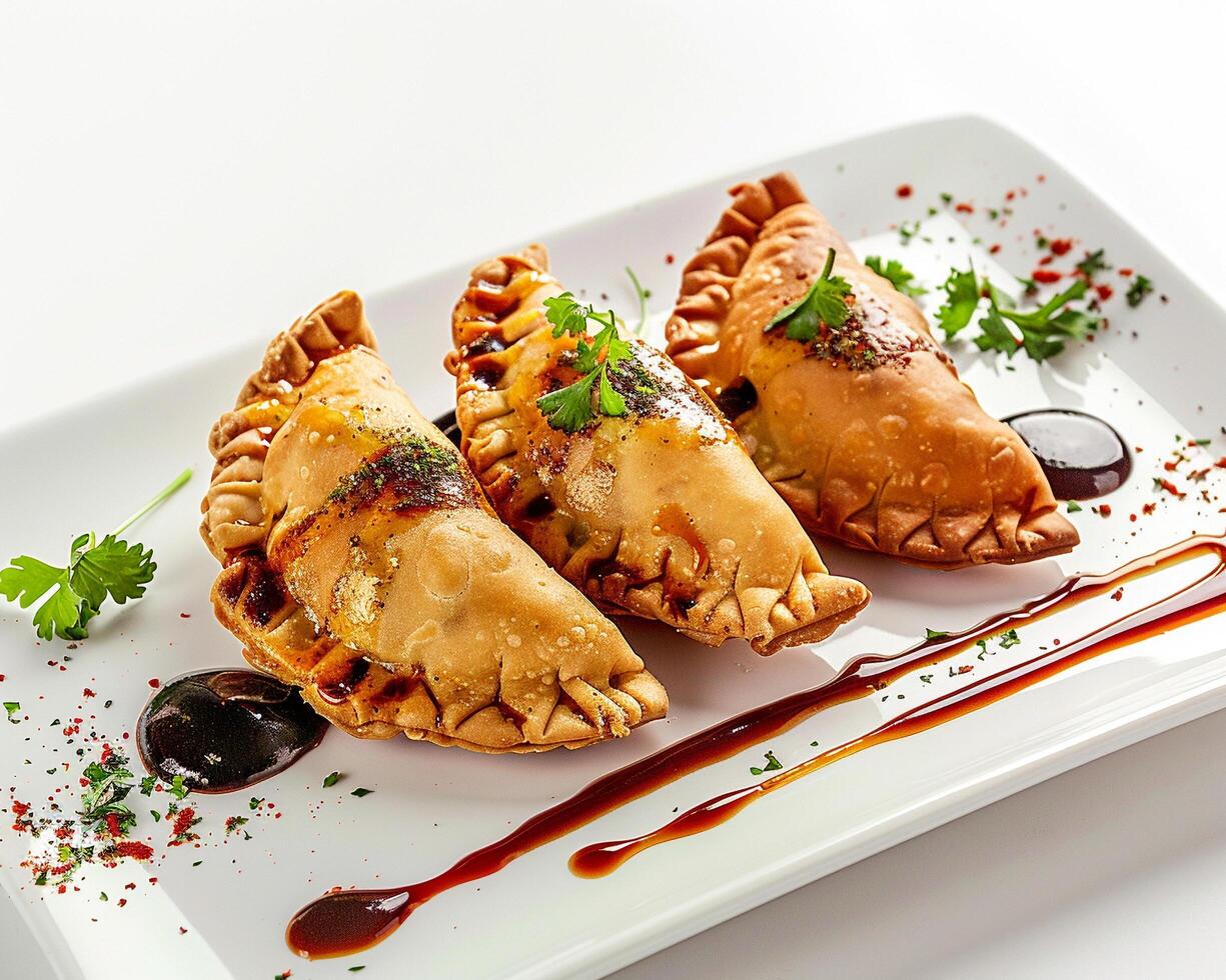 a plate with three empanadas photo