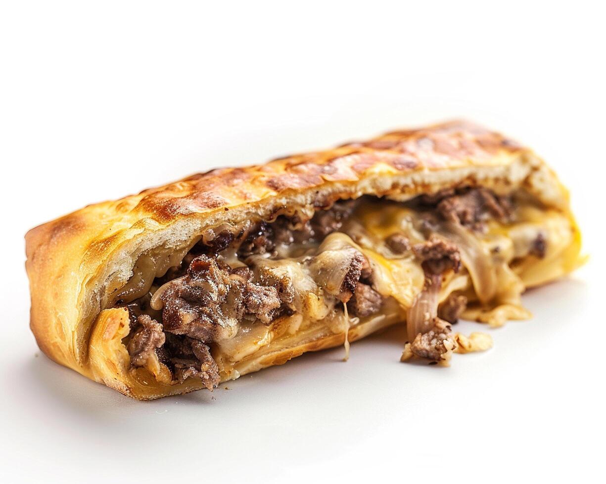 a close up of a sandwich with cheese and meat photo