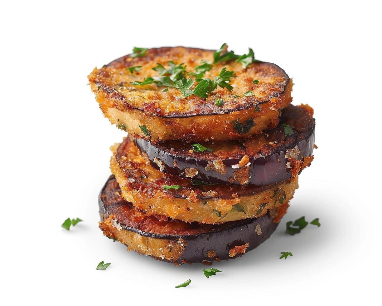 a stack of fried eggplant slices with parsley photo