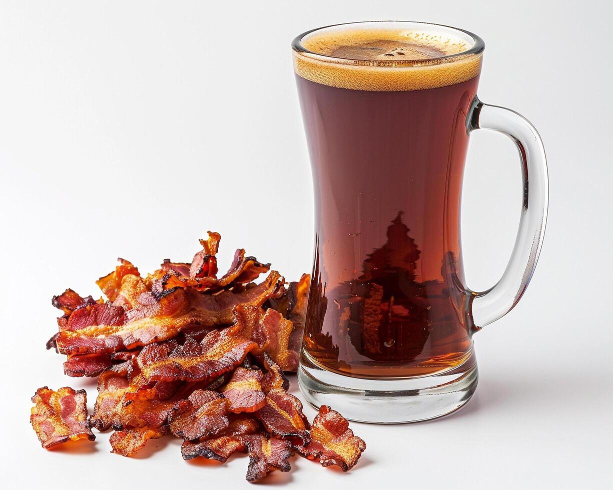 a glass of beer with bacon on top photo