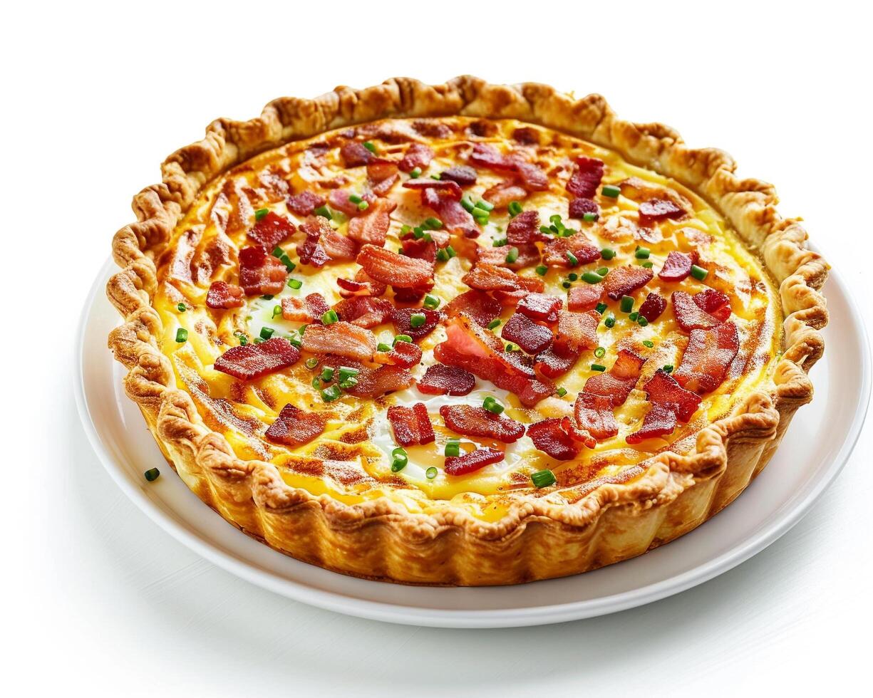 a quiche with bacon and cheese on top photo
