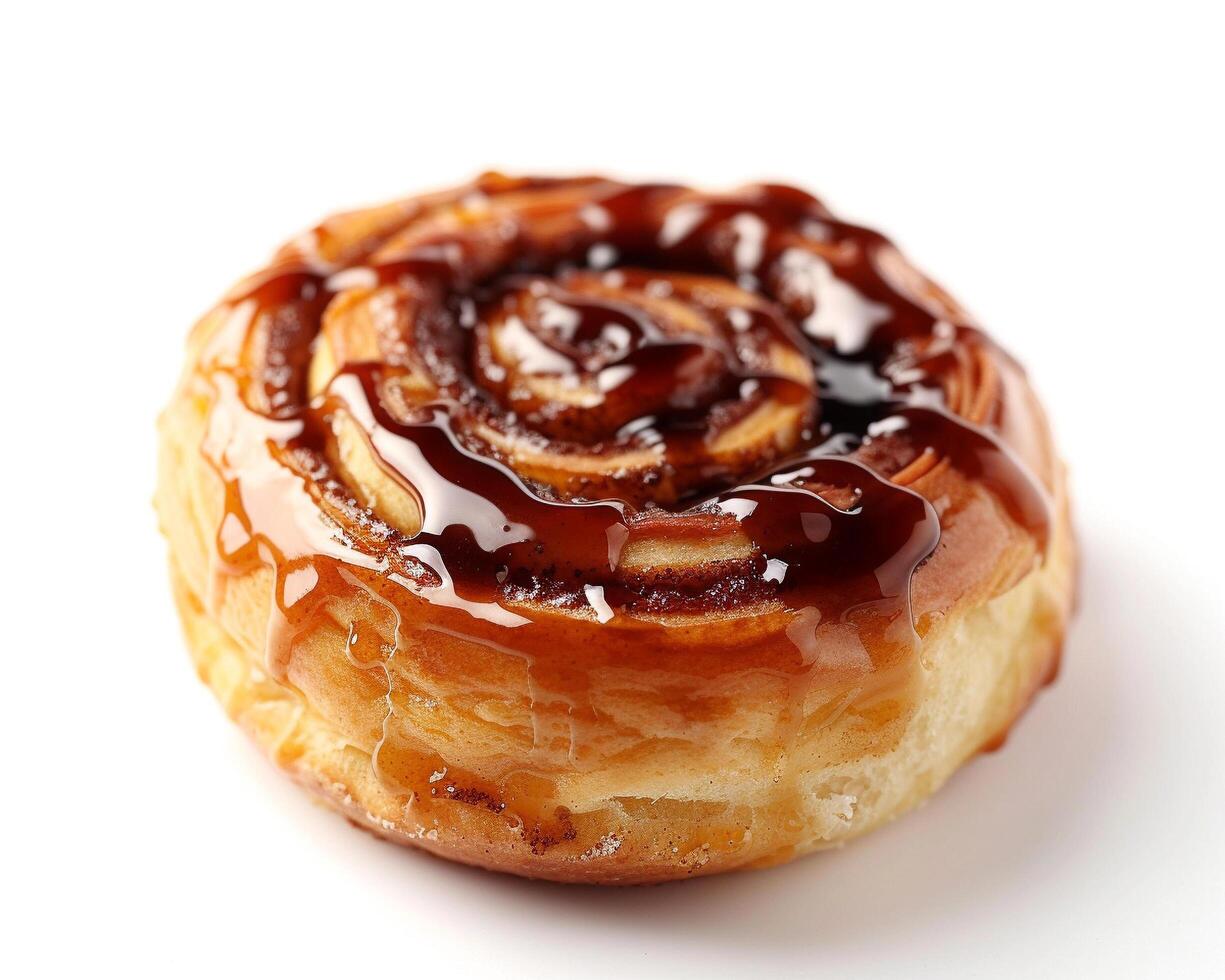 a pastry with caramel sauce on top photo