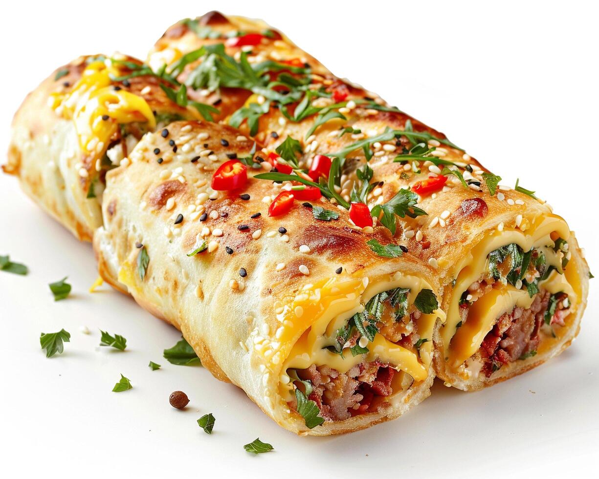 a roll of food with cheese and herbs photo