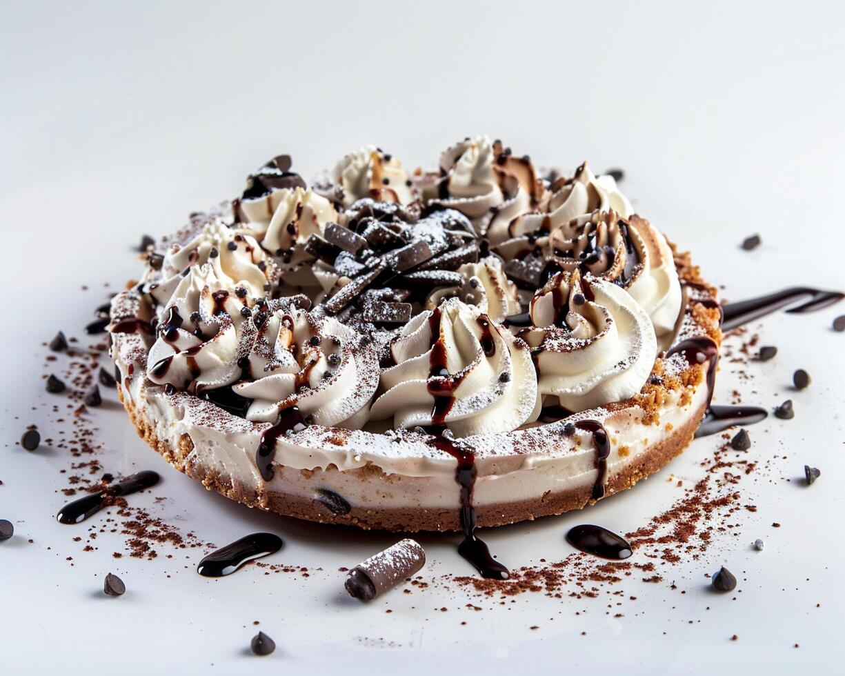 a dessert with chocolate and whipped cream photo