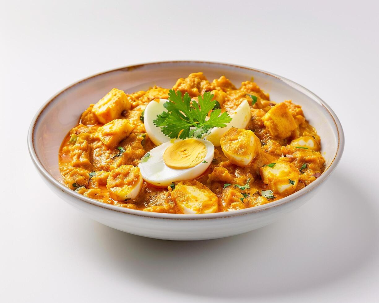 a bowl of curry with eggs and parsley photo