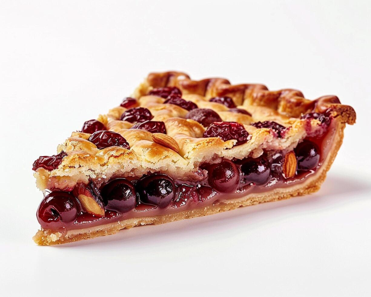 a slice of pie with cherries and almonds photo