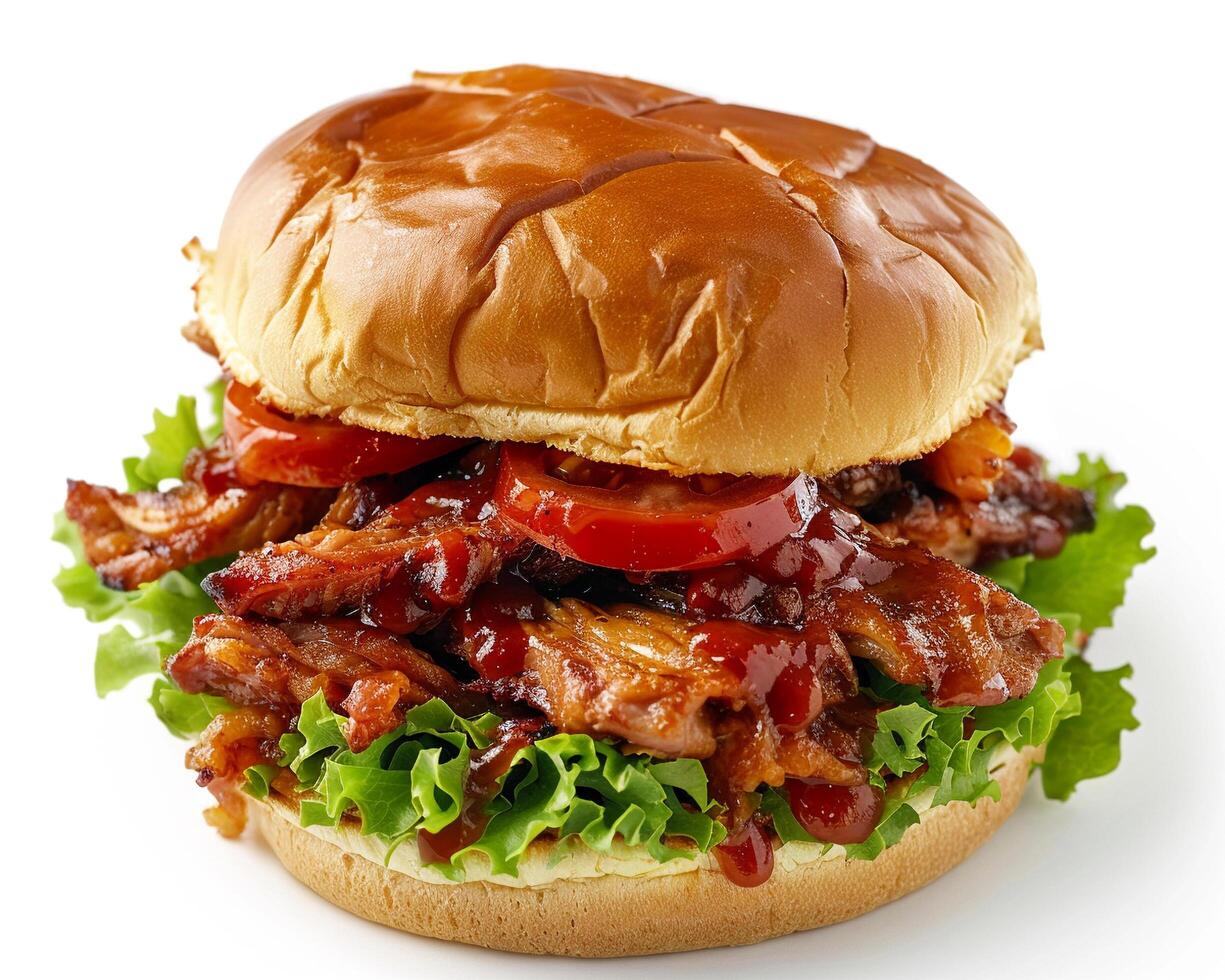 a bbq pulled pork sandwich on a bun photo