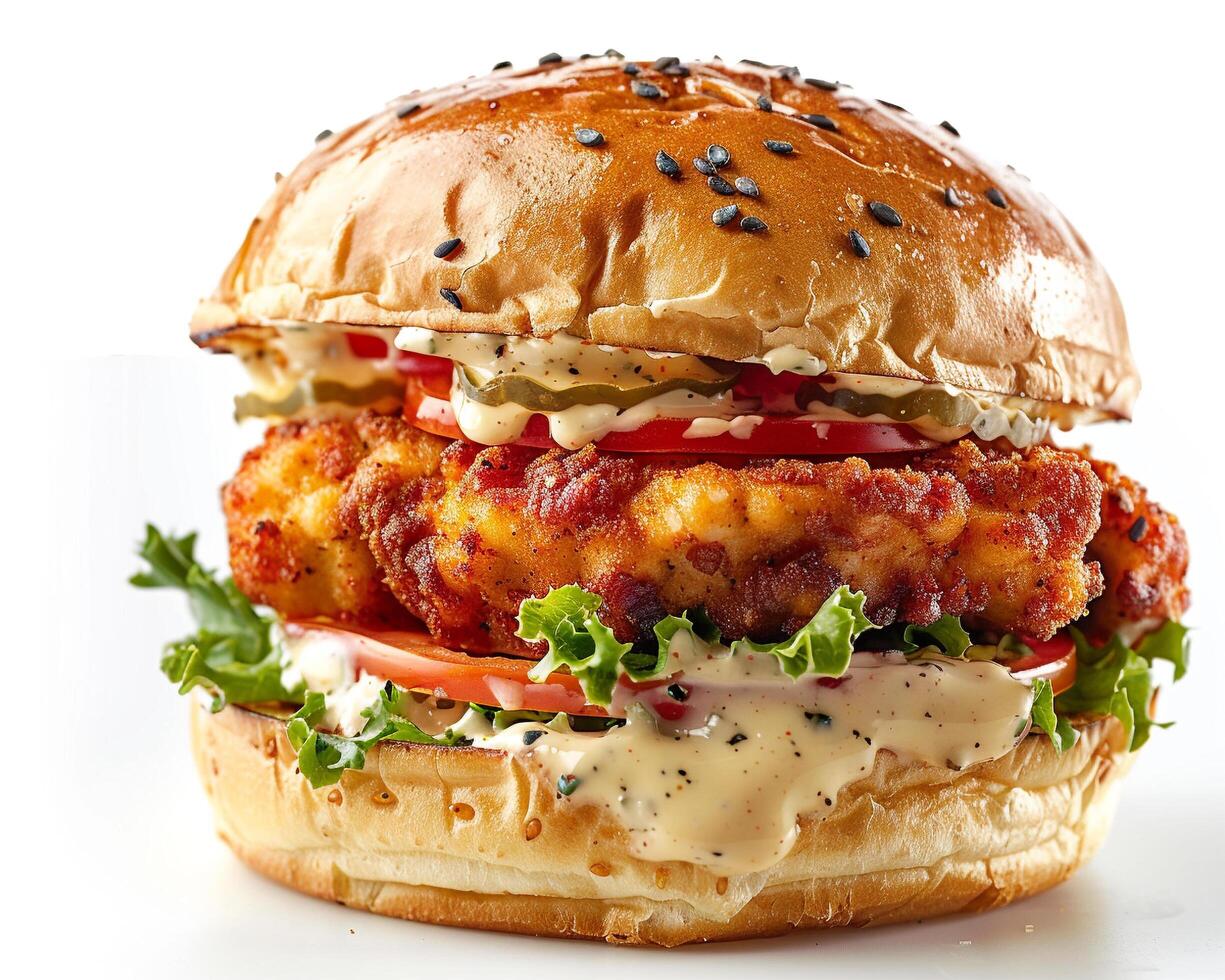 a burger with a lot of toppings on it photo