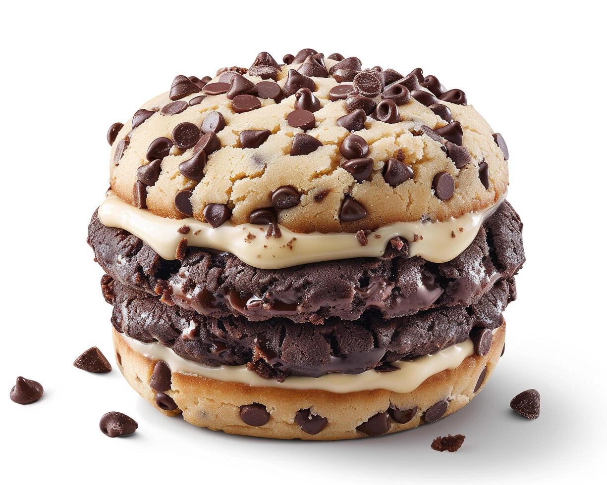 a chocolate chip cookie dough burger with chocolate chips photo