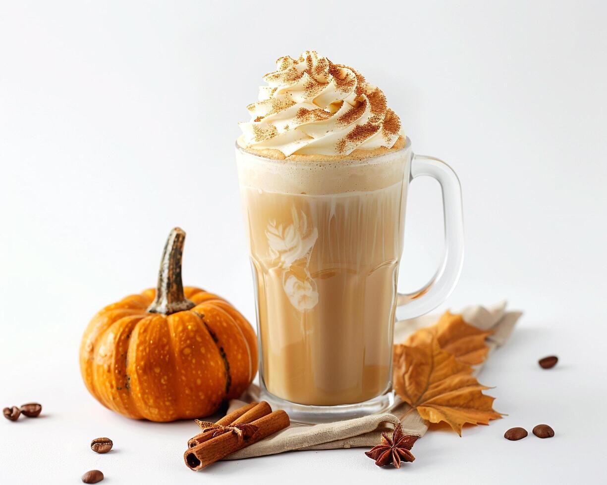 a coffee drink with whipped cream and pumpkin photo