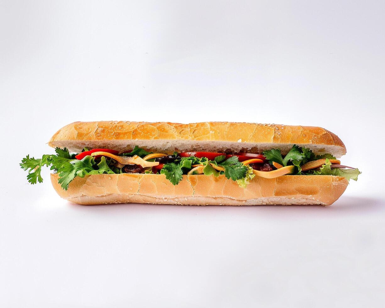 a sandwich with lettuce, tomatoes, and onions photo