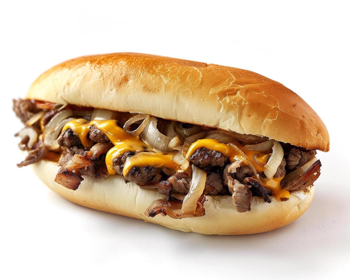 a hot dog with cheese and onions photo
