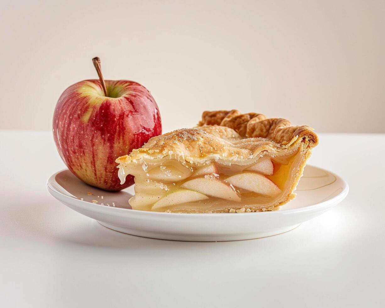 a slice of apple pie on a white plate photo