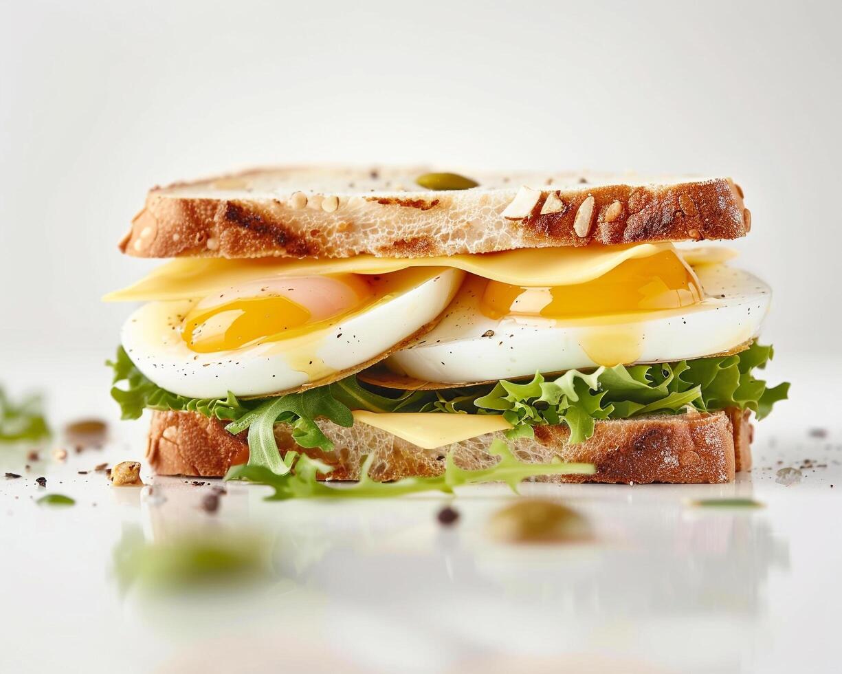 a sandwich with eggs and cheese on it photo