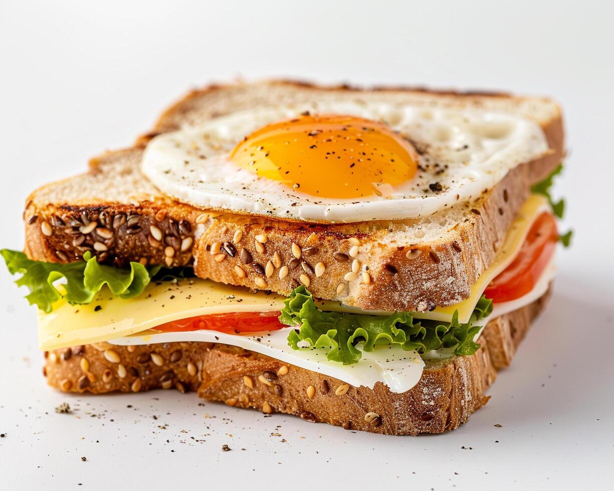 a sandwich with an egg on top photo