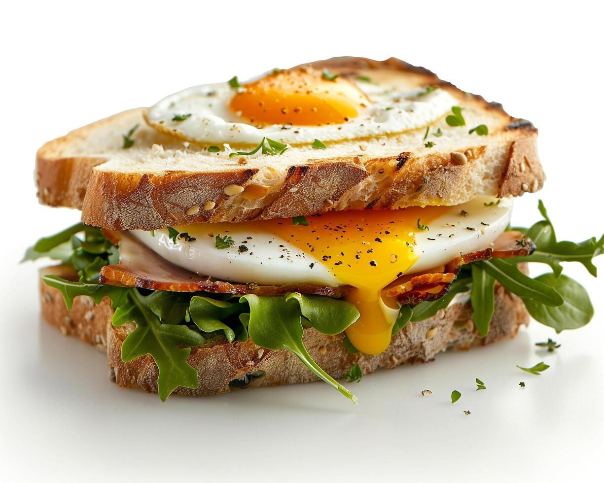 a sandwich with an egg on top photo