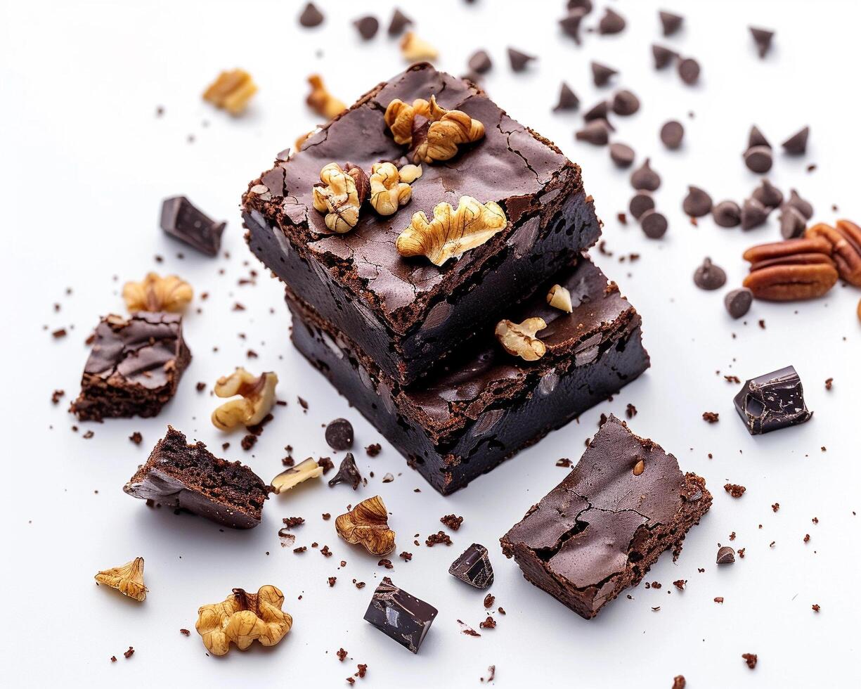 a pile of brownies with nuts and walnuts photo