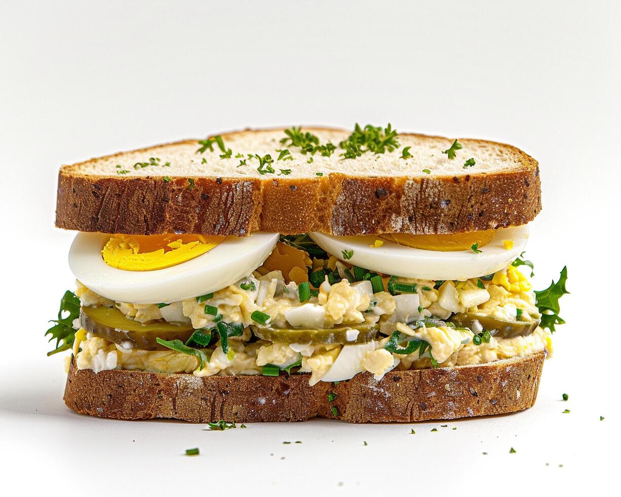 a sandwich with an egg and vegetables on it photo