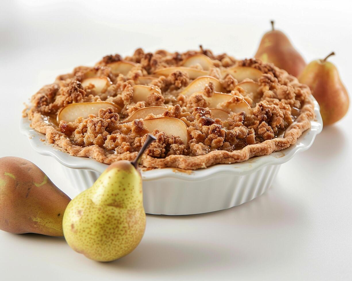 a pie with pears and a crumble topping photo