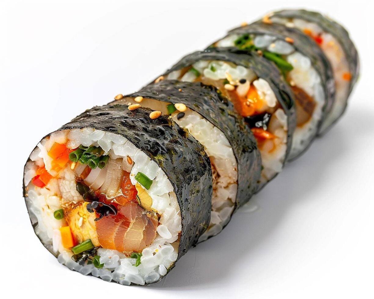 a sushi roll with vegetables and other ingredients photo