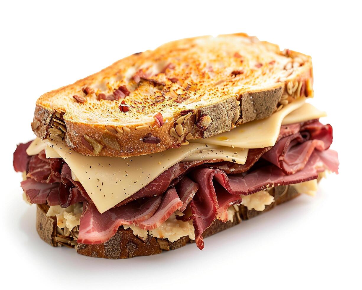 a sandwich with meat and cheese photo