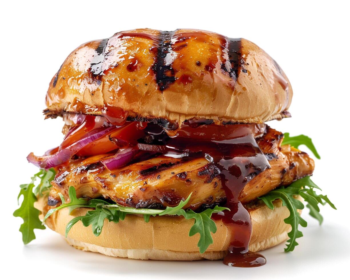 a grilled chicken sandwich with bbq sauce on it photo