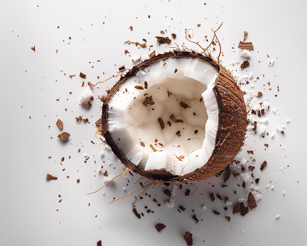 an open coconut with white powder on top photo