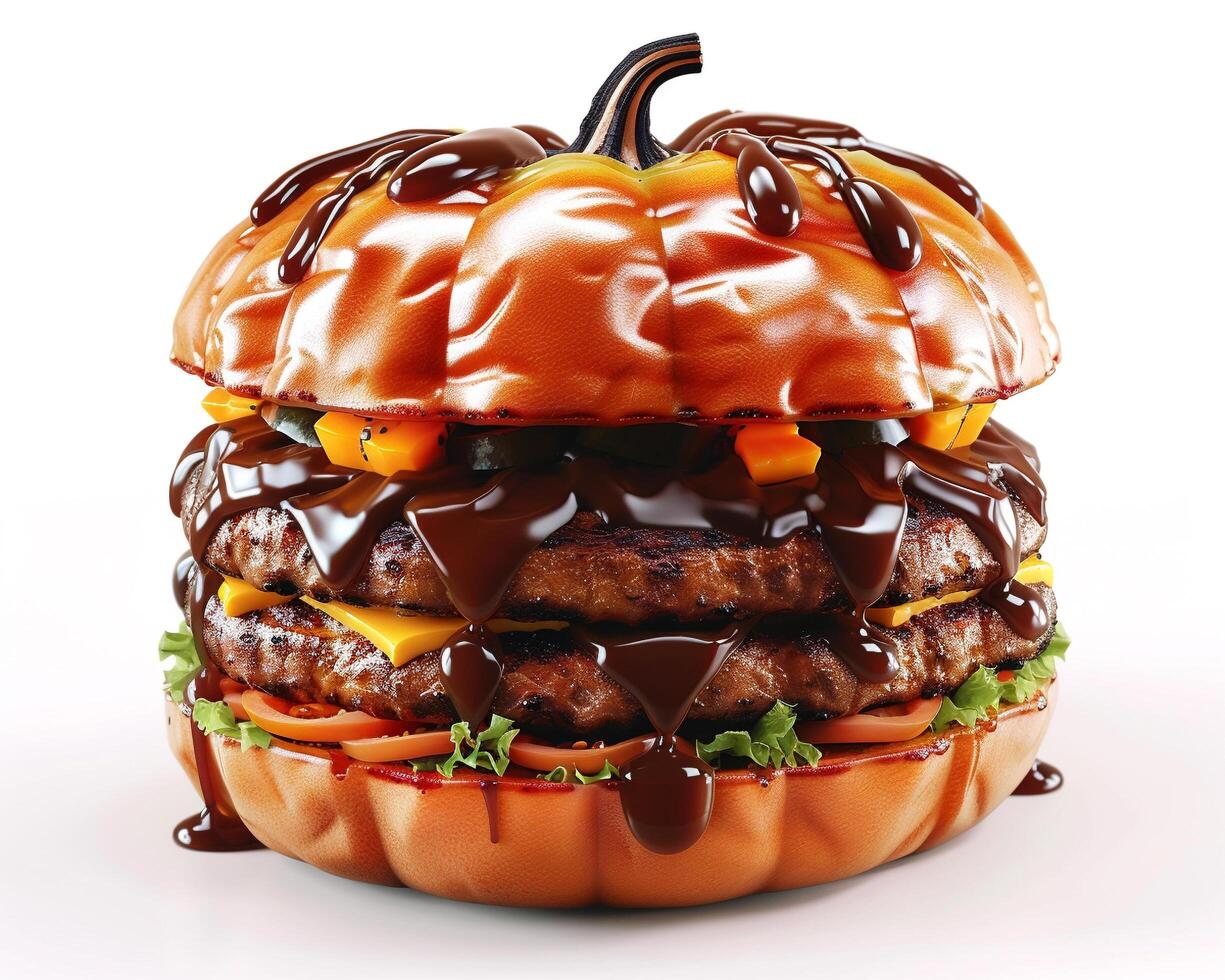 a hamburger made to look like a pumpkin photo