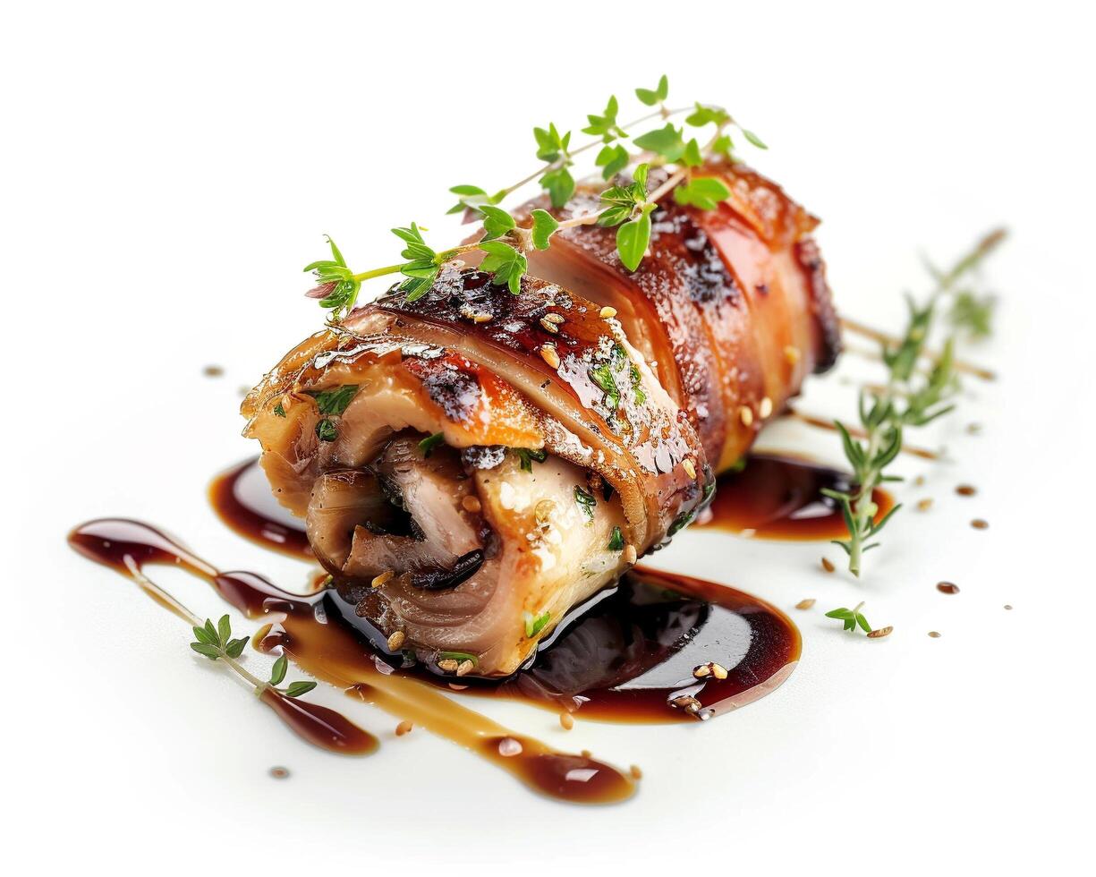 bacon wrapped in mushrooms and herbs photo