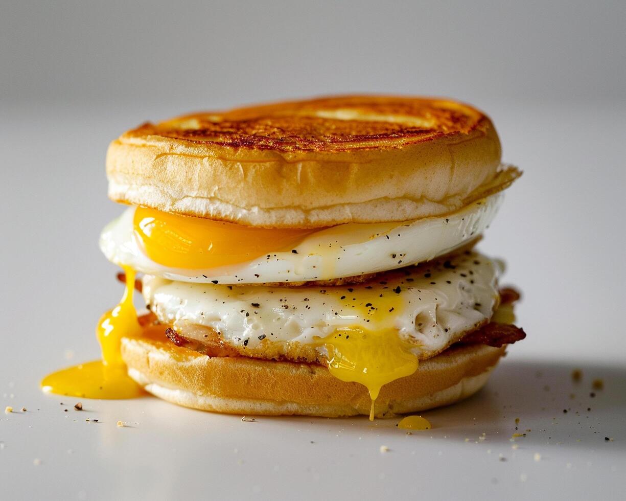 a stack of french toast with an egg on top photo
