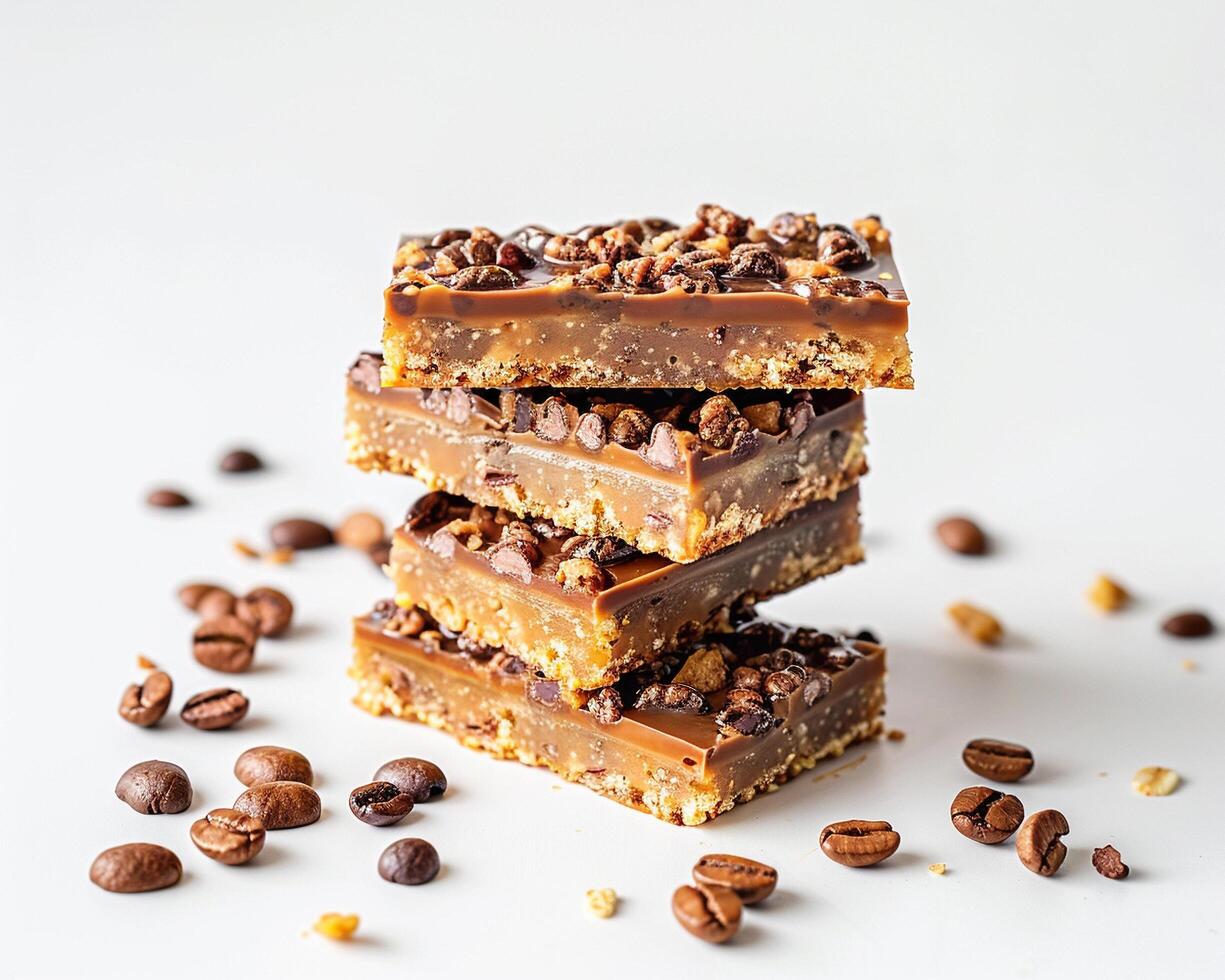 a stack of three chocolate bars with coffee beans photo