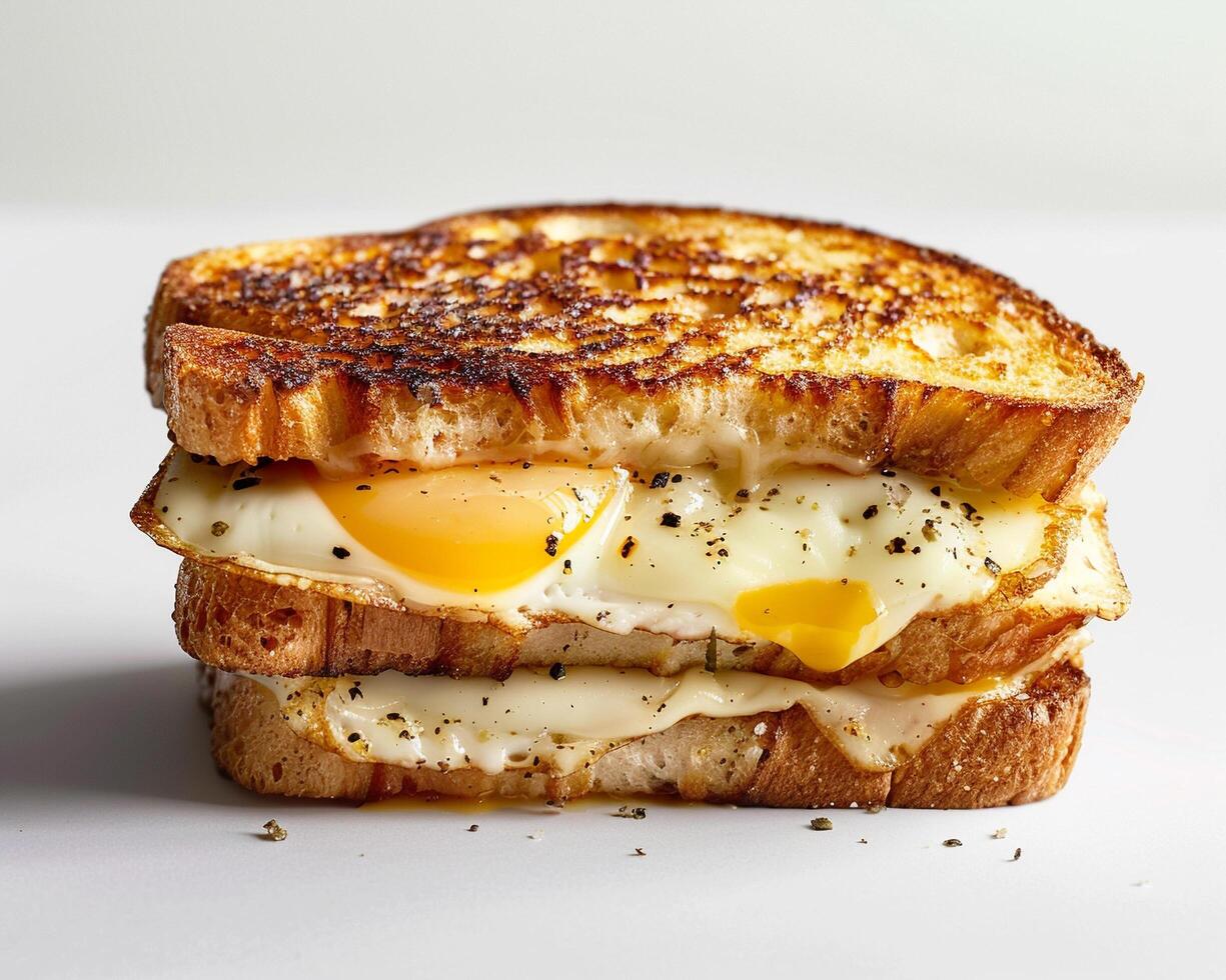 a grilled cheese sandwich with an egg on top photo