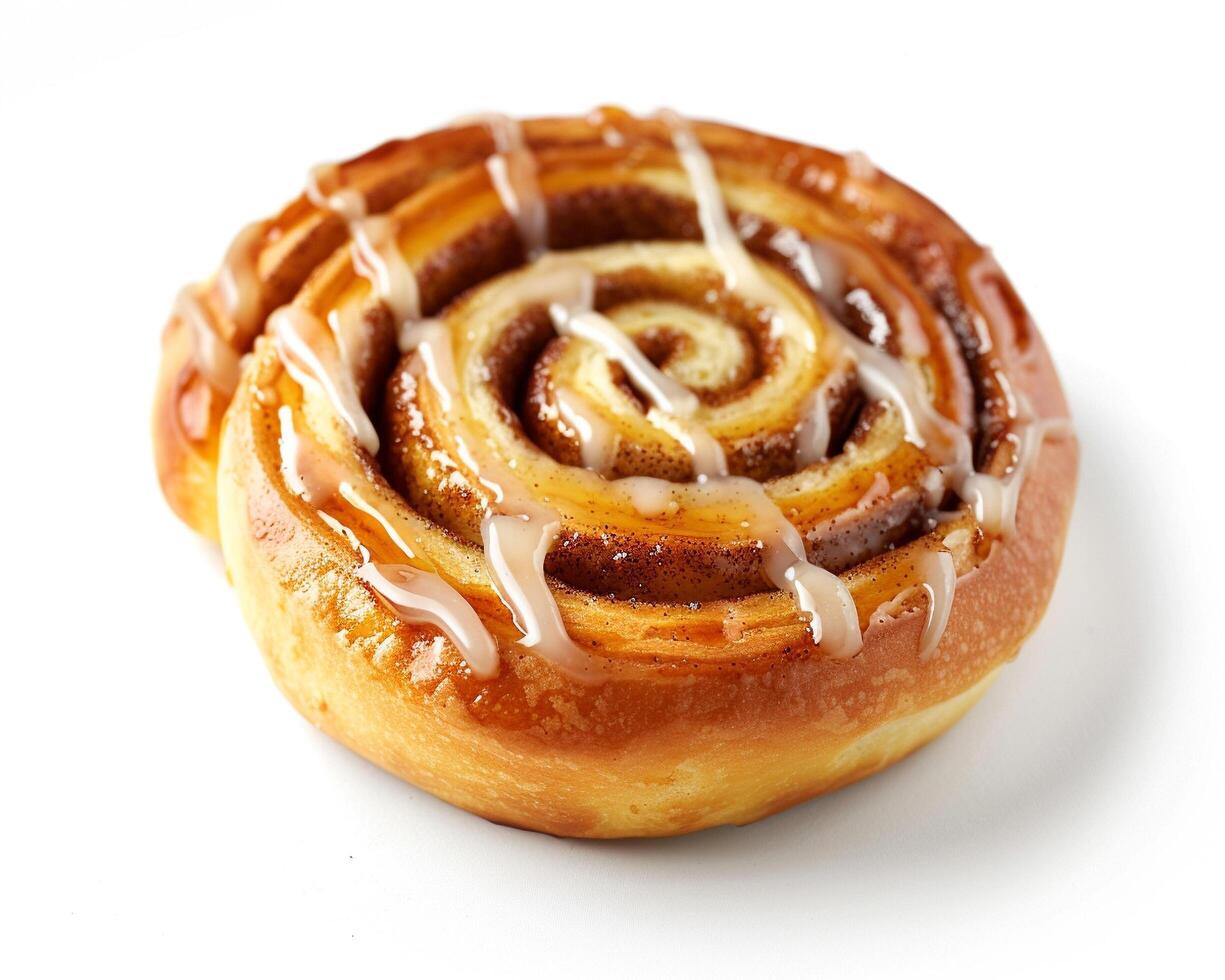 a cinnamon roll with icing on top photo